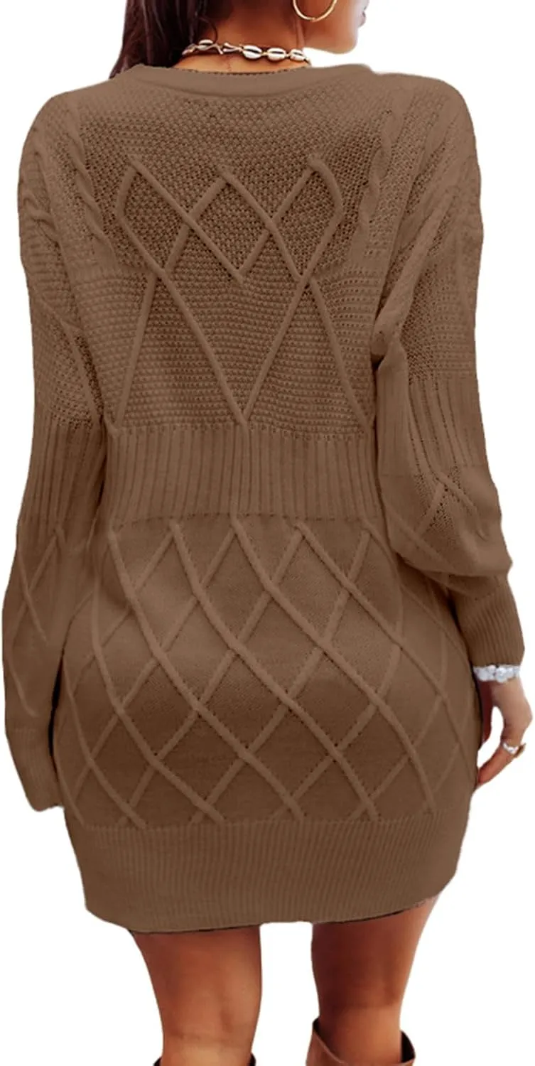 Women's Fashion Sweater Fashion Knitted Skinny Striped Sweater Dress Tunic Solid Round Neck Wide Hem Top Cozy Outfits