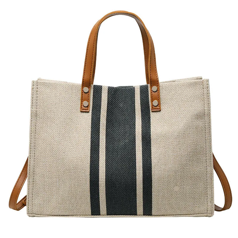 Women's Korean Professional Commute Striped Minimalist Large Shoulder Bags