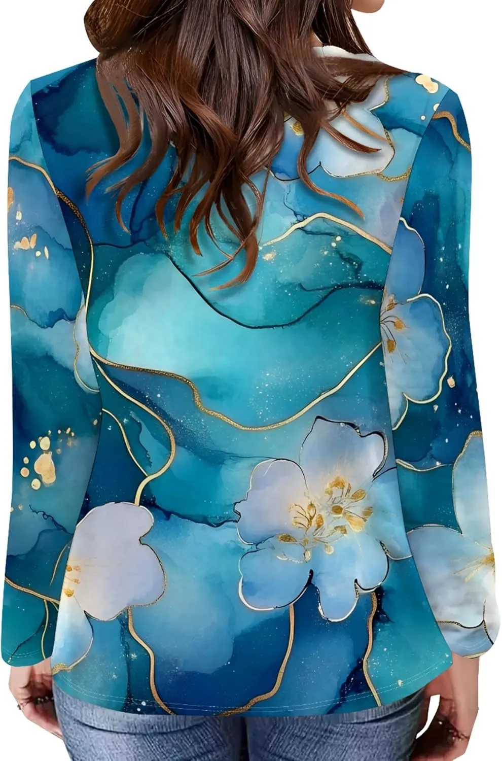 Women's Long Sleeve Casual Sweatshirt Sexy U Neck Tunic Top Fall Fashion Curve Fit Basic Teen Girls Printed Clothing