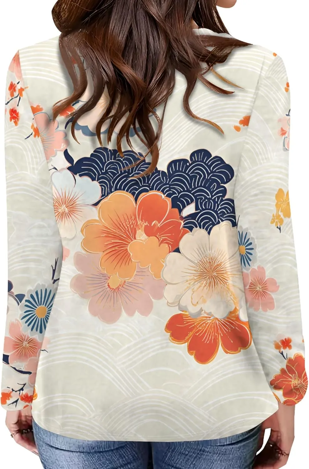 Women's Long Sleeve Casual Sweatshirt Sexy U Neck Tunic Top Fall Fashion Curve Fit Basic Teen Girls Printed Clothing