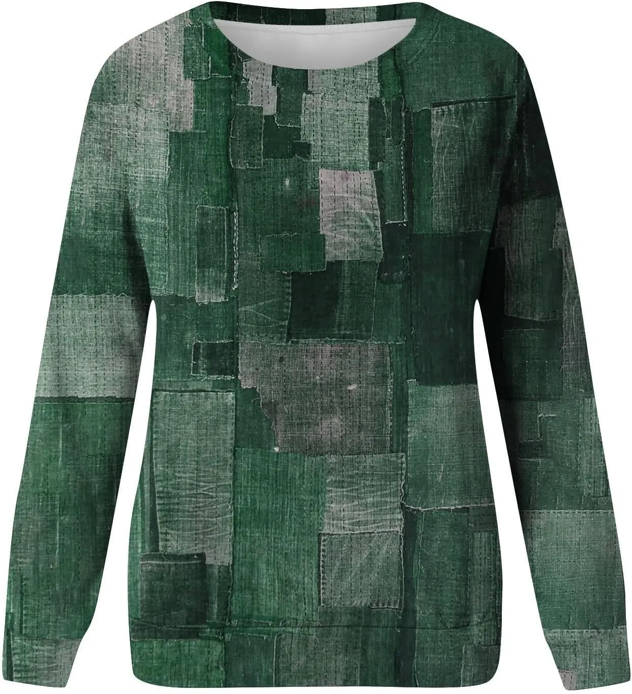 Womens Long Sleeve Crewneck Sweatshirt Trendy Color Block Plaid Tunic Pullover Tops Casaul Lightweight Cotton Clothes
