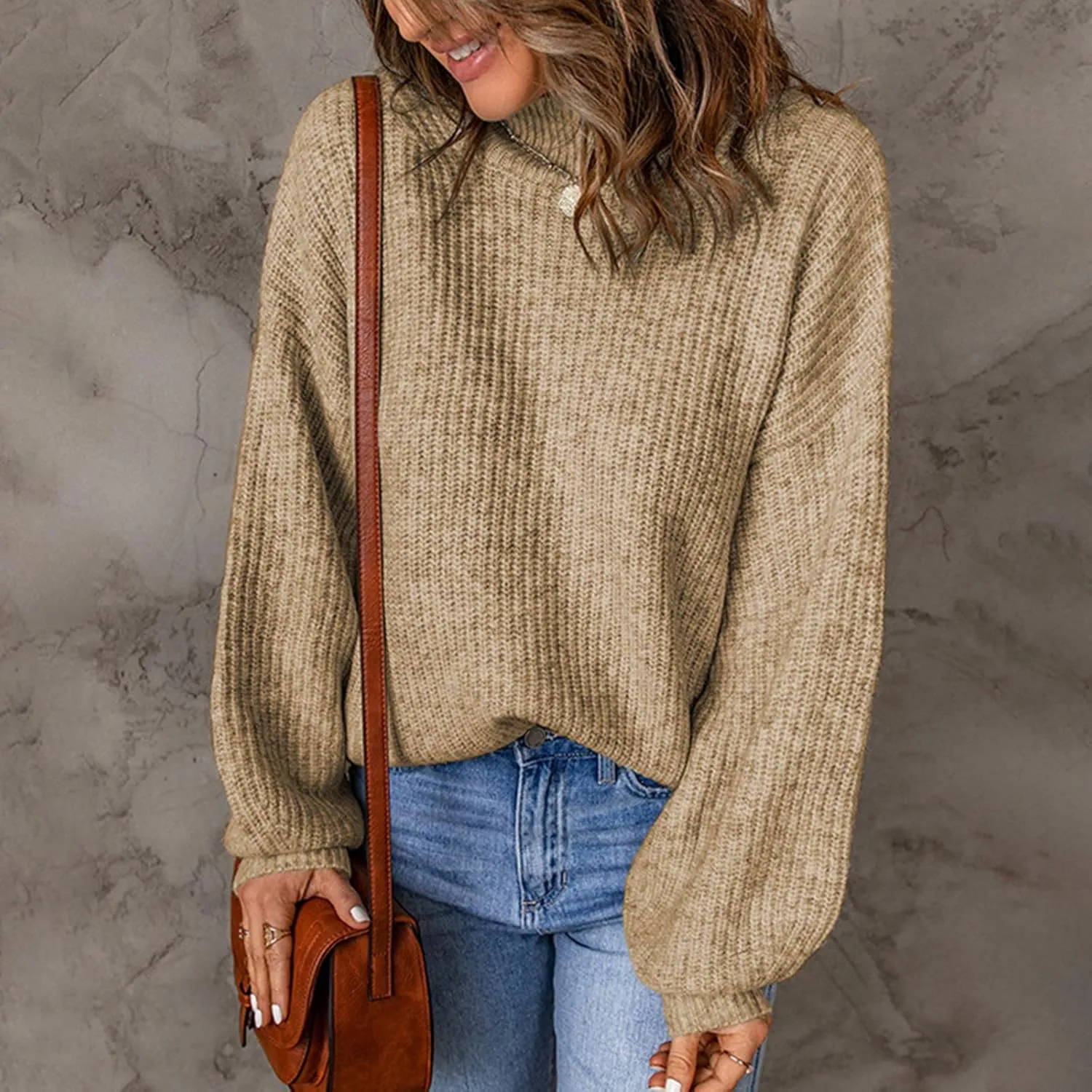 Womens Long Sleeve Loose Sweater Trendy Cable Knit Sweaters Soft Casual Warm Pullovers