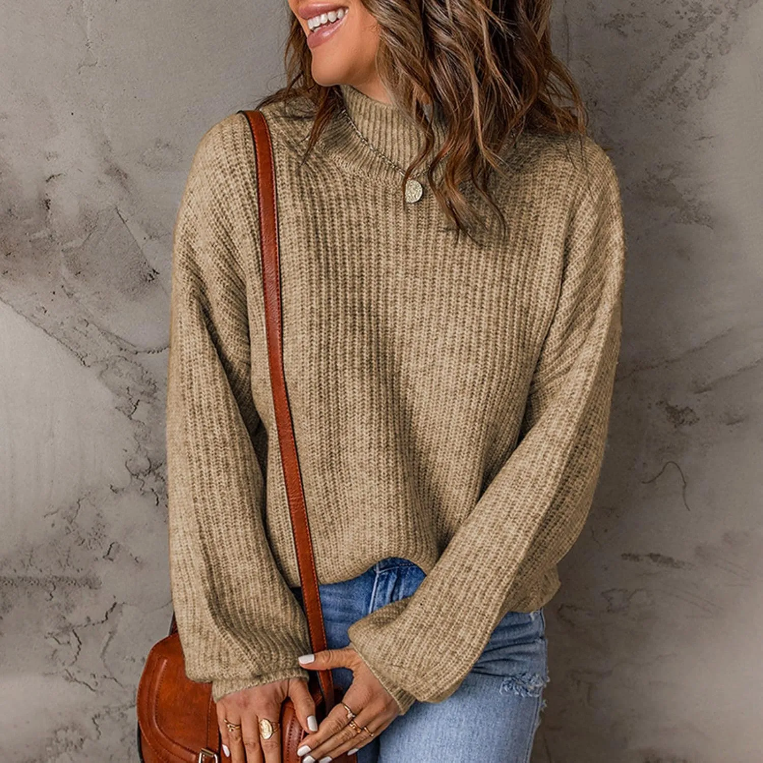 Womens Long Sleeve Loose Sweater Trendy Cable Knit Sweaters Soft Casual Warm Pullovers