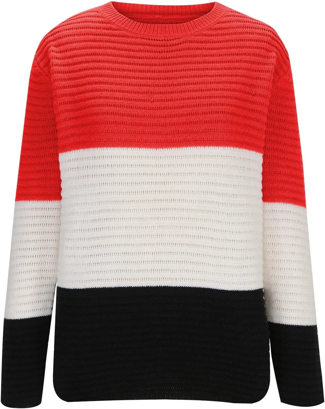 Women's Loose Fit Sweater Long Sleeve Crewneck Color Block Sweaters Fashion Lightweight Pullovers