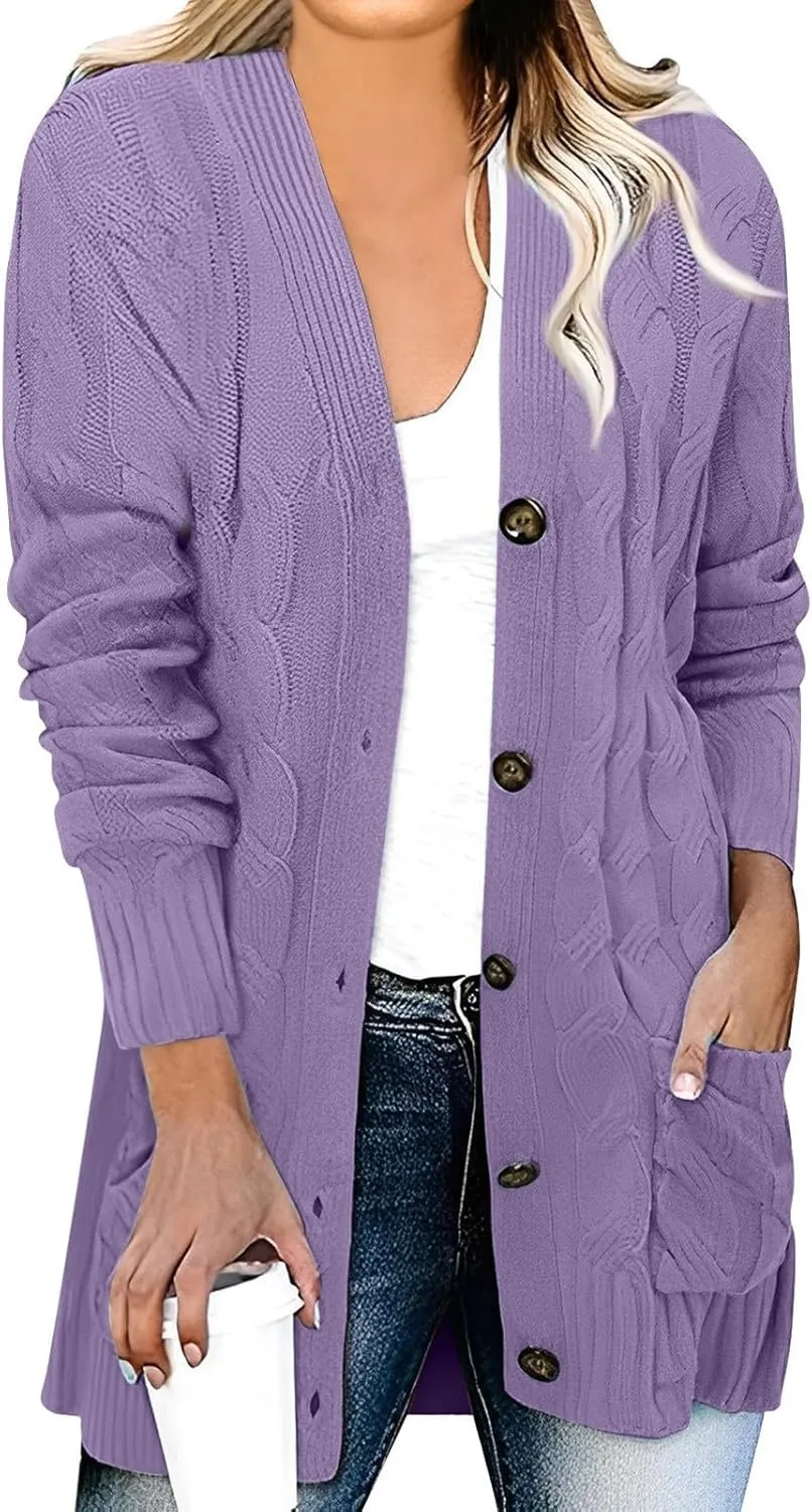 Women's Open Front Button Cardigan Chunky Knit Sweaters Fall Fashion 2023 Outfits Outerwear Coats Jackets