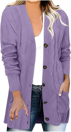 Women's Open Front Button Cardigan Chunky Knit Sweaters Fall Fashion 2023 Outfits Outerwear Coats Jackets