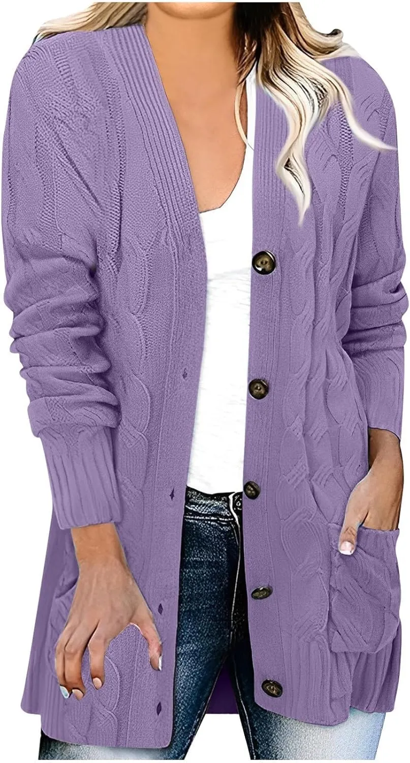Women's Open Front Button Cardigan Chunky Knit Sweaters Fall Fashion 2023 Outfits Outerwear Coats Jackets