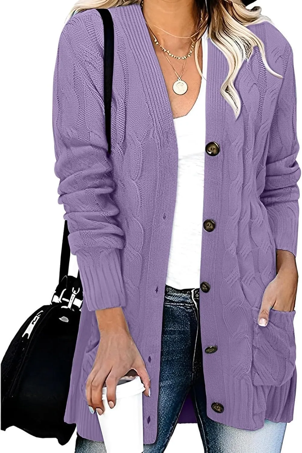 Women's Open Front Button Cardigan Chunky Knit Sweaters Fall Fashion 2023 Outfits Outerwear Coats Jackets