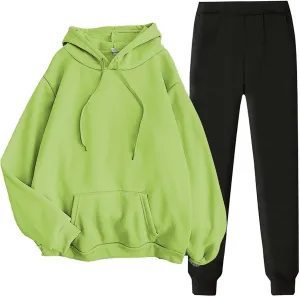 Womens Oversized 2 Piece Sweatsuit Outdoor Sports Jogging Trendy Tracksuit Sets Solid Color Cozy Lounge Sportwear Set