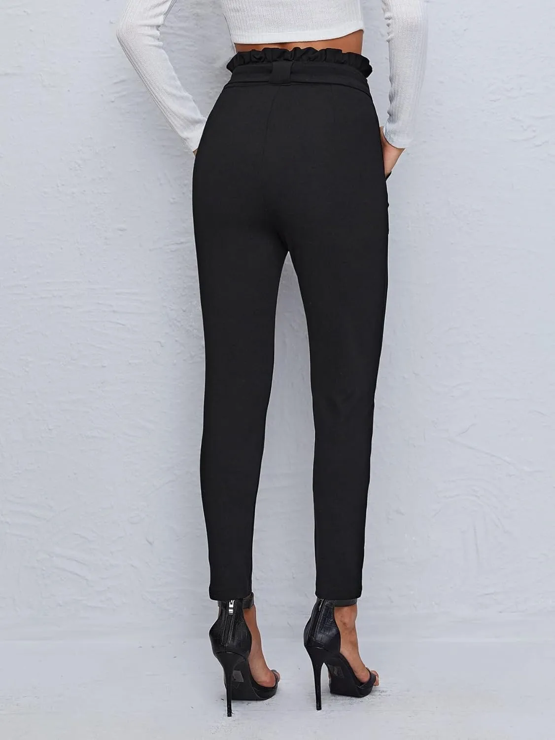Women's Pants Paperbag Waist Double Pocket Belted Skinny Pants Work Casual Pants