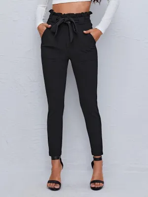 Women's Pants Paperbag Waist Double Pocket Belted Skinny Pants Work Casual Pants