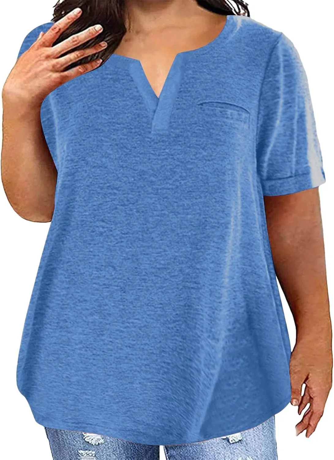 Women's Plus Size Summer Tops Short Sleeve Casual Shirt Vacation Basic Tees Loose Fit V Neck T Shirts Dressy Blouses