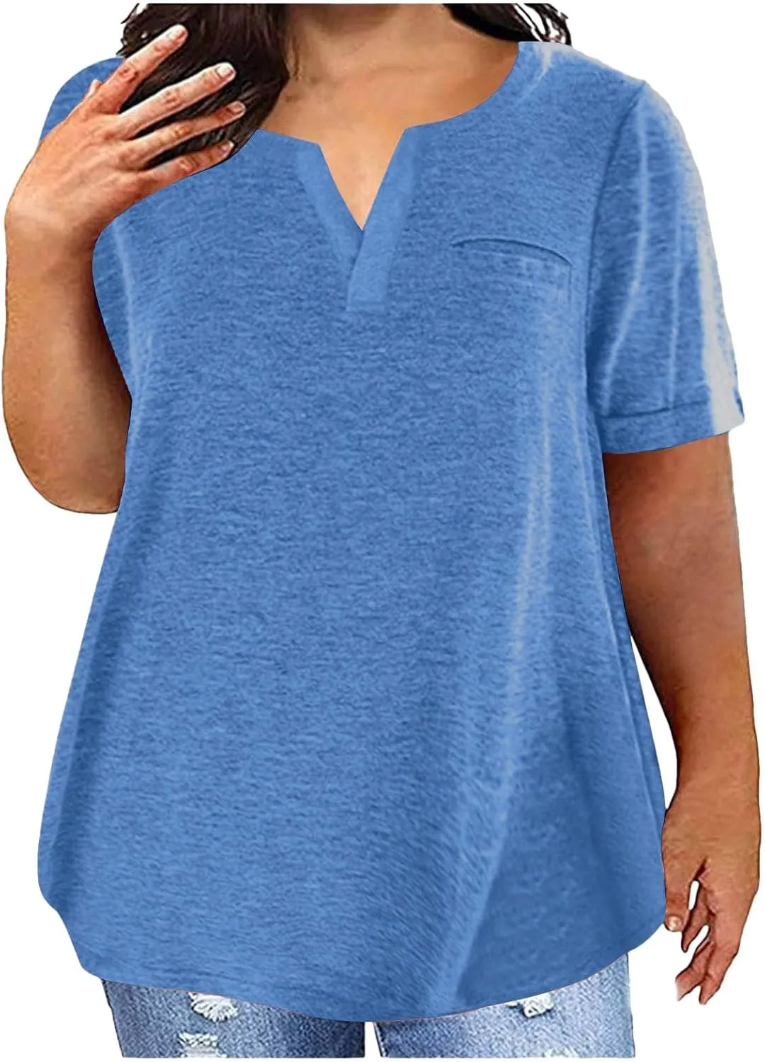 Women's Plus Size Summer Tops Short Sleeve Casual Shirt Vacation Basic Tees Loose Fit V Neck T Shirts Dressy Blouses