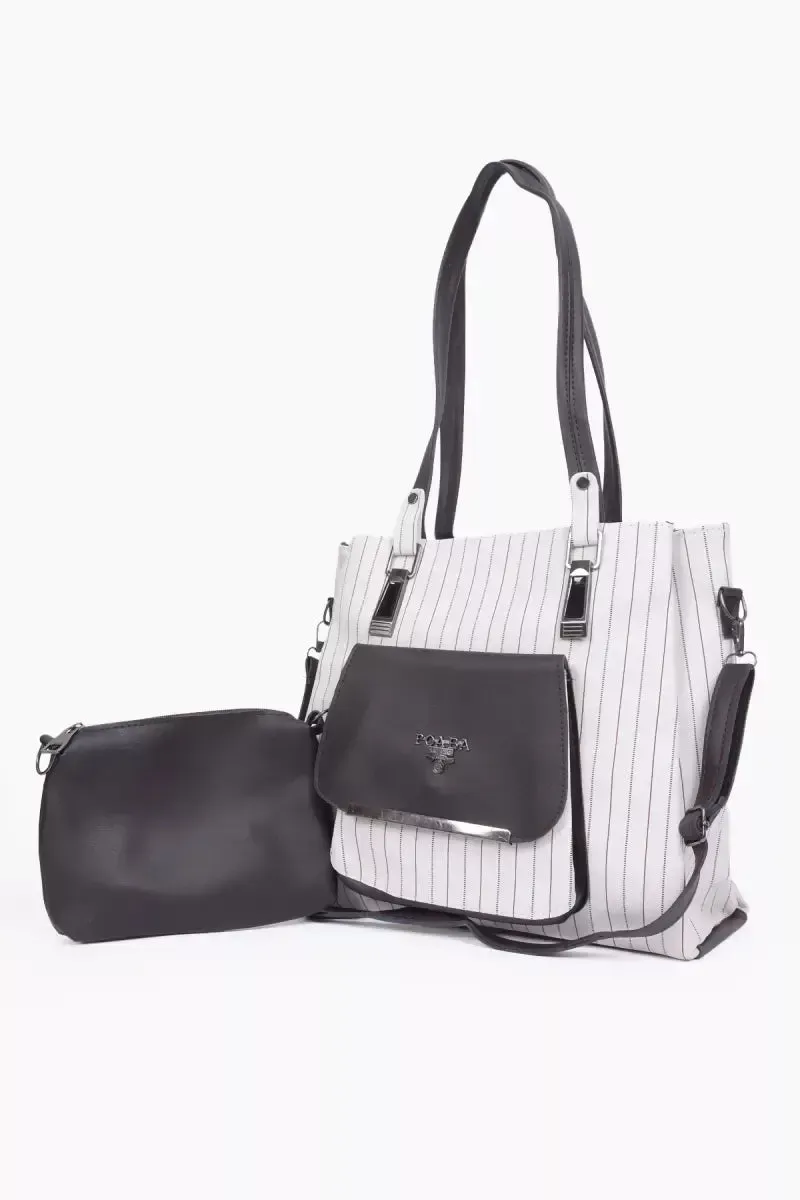 Women’s PU Leather Combo Hand Bags with Purse - White