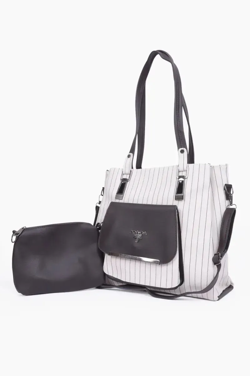 Women’s PU Leather Combo Hand Bags with Purse - White