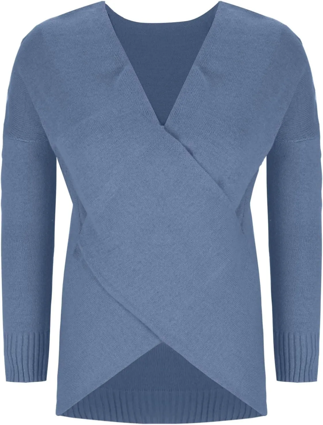 Women's Sexy Sweater V Neck Solid Color Cross Knit Drop Shoulder Shirts Lazy Fashion Lightweight 2024 Winter Outfits