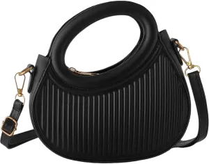 Women's Small Black Trendy Unique Vegan Leather Crossbody Purse Bag with Handle & Shoulder Strap