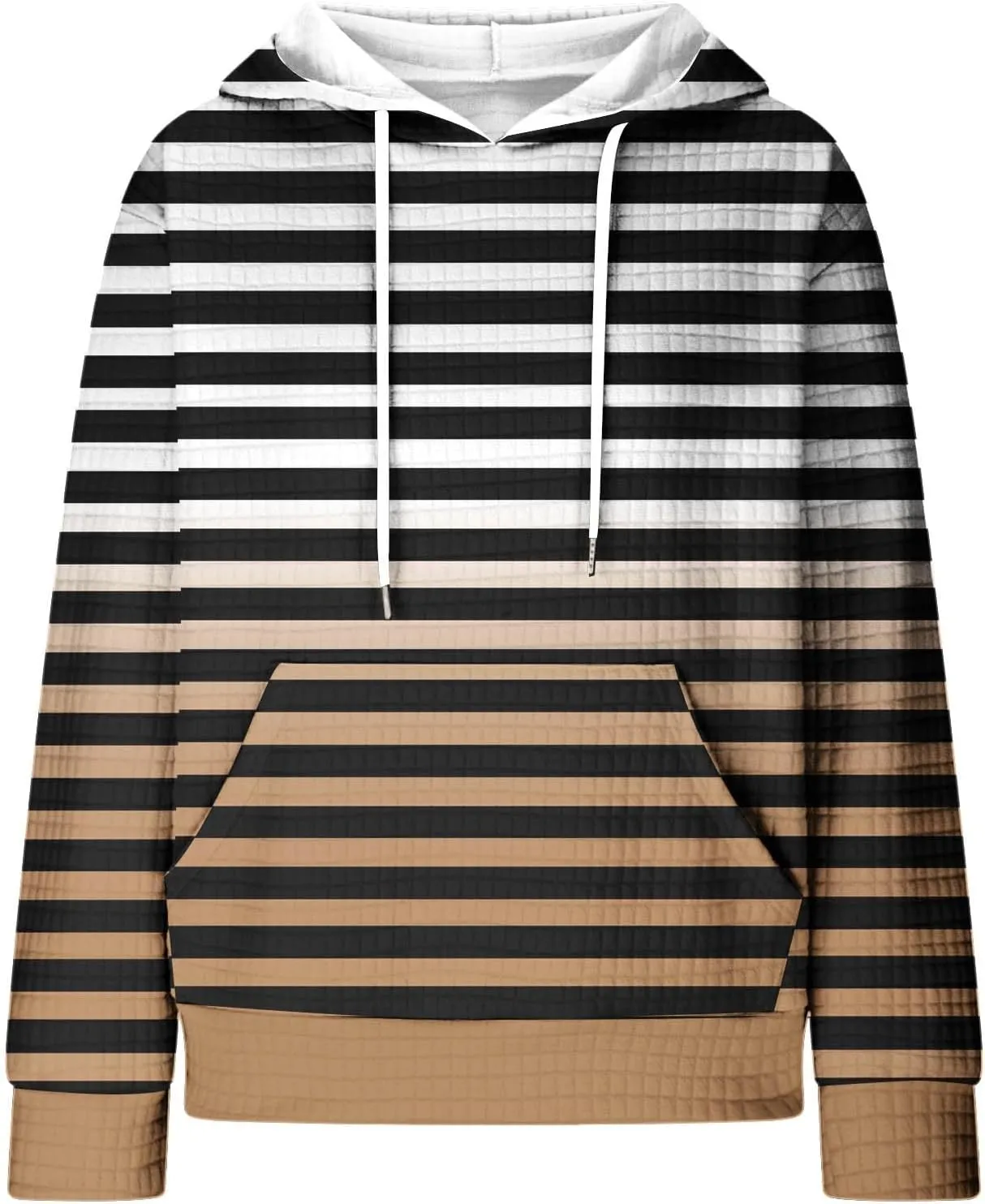 Women's Striped Waffle Oversized Hoodies Sweatshirts,Winter Casual Crew Neck Long Sleeve Pullover,Teen Girls Tops
