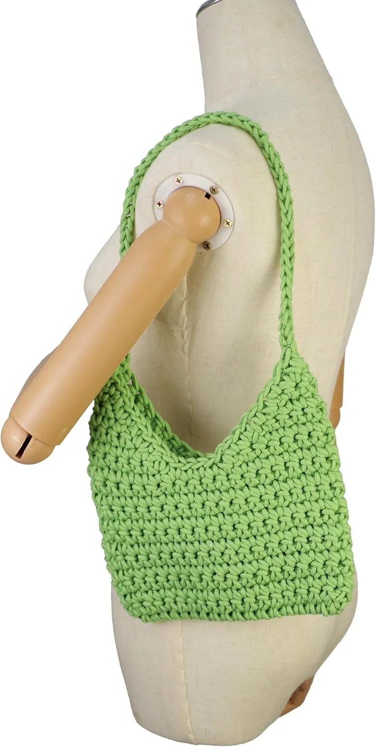Women's Summer Beach HandBag Cotton Rope Vacation Hand- Woven Shoulder Bag Purse Dumpling Bag