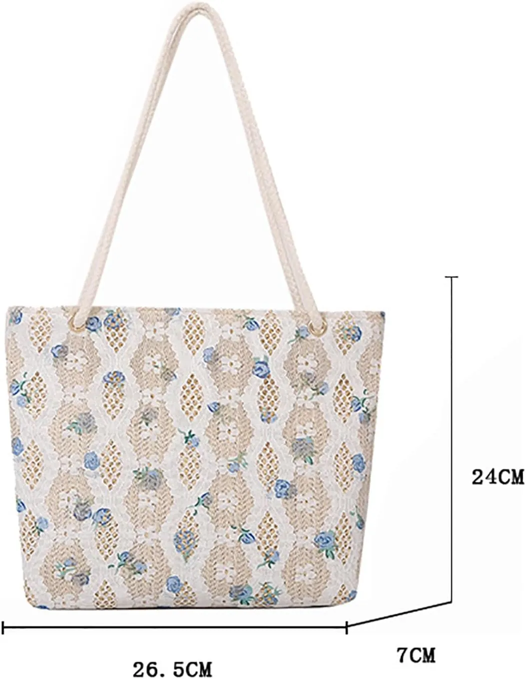 Women's Summer Beach Travel Tote Bag Handwoven Straw Shoulder Bag for Shopping Lightweight Beach Bag (White)