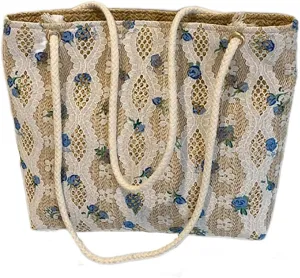Women's Summer Beach Travel Tote Bag Handwoven Straw Shoulder Bag for Shopping Lightweight Beach Bag (White)