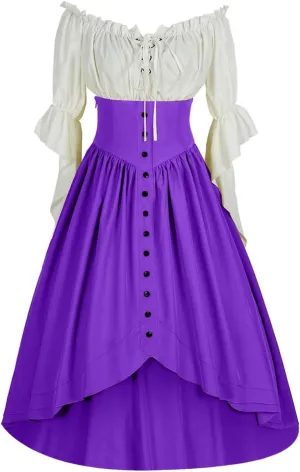 Womens Temperament Elegant Renaissance Court Style Dress Victorian Ruffle Sleeve Dress Courtwear for Masquerade Party