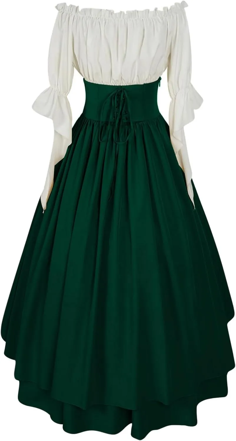 Womens Temperament Elegant Renaissance Court Style Dress Victorian Ruffle Sleeve Dress Courtwear for Masquerade Party
