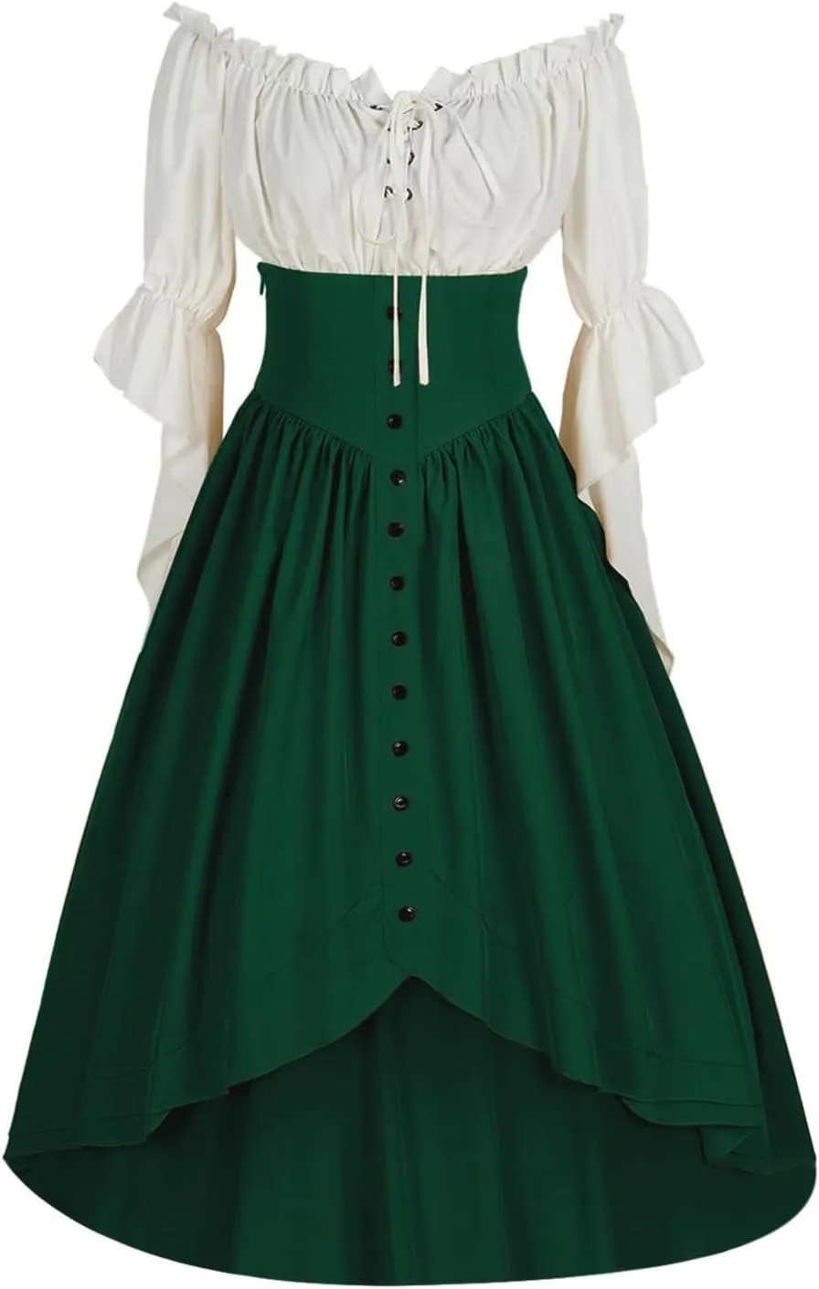 Womens Temperament Elegant Renaissance Court Style Dress Victorian Ruffle Sleeve Dress Courtwear for Masquerade Party