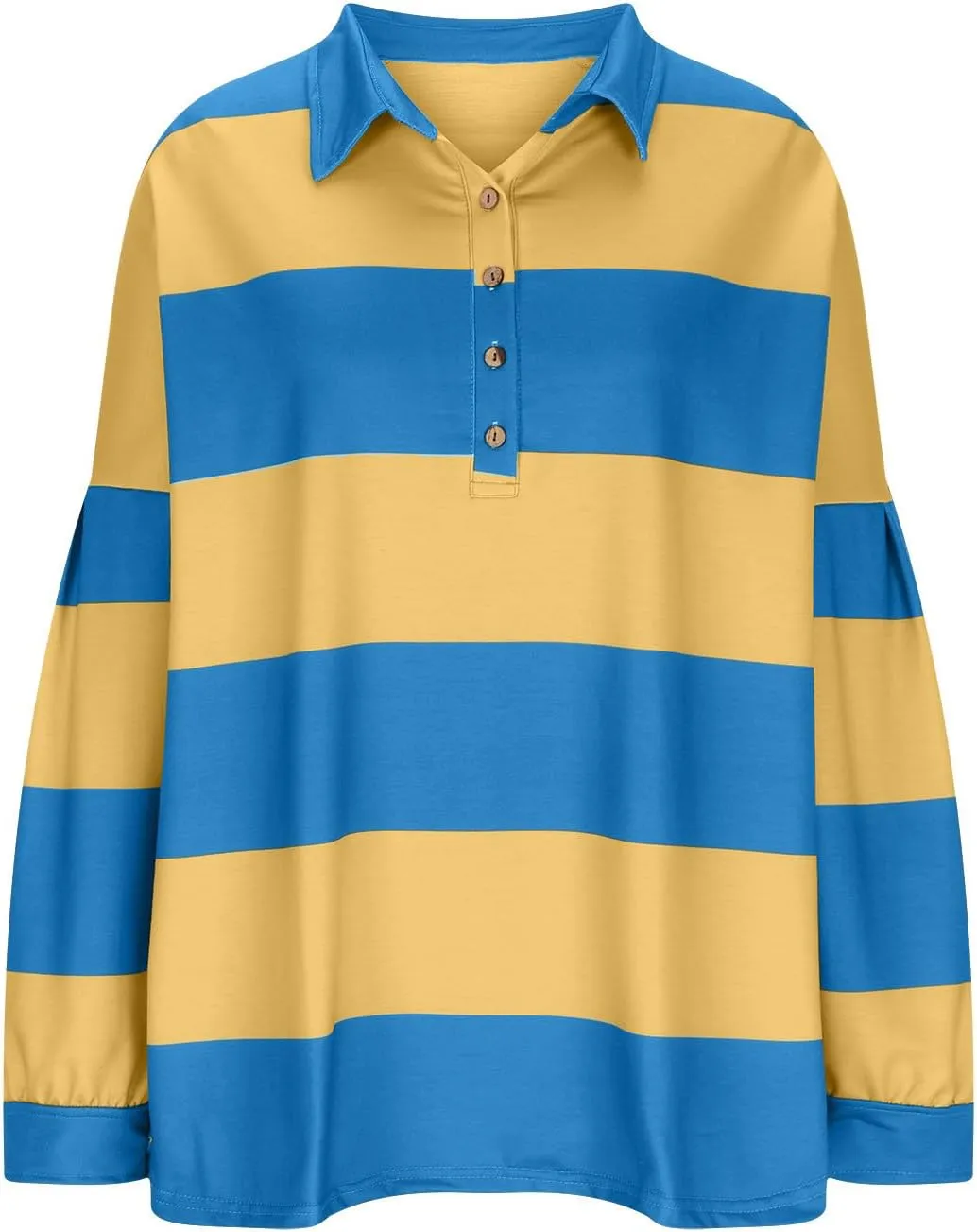 Womens Tops Dressy Casual Long Sleeve Quarter Buttons Striped Shirts Plus Size V Neck Oversized Blouse Fall Clothes