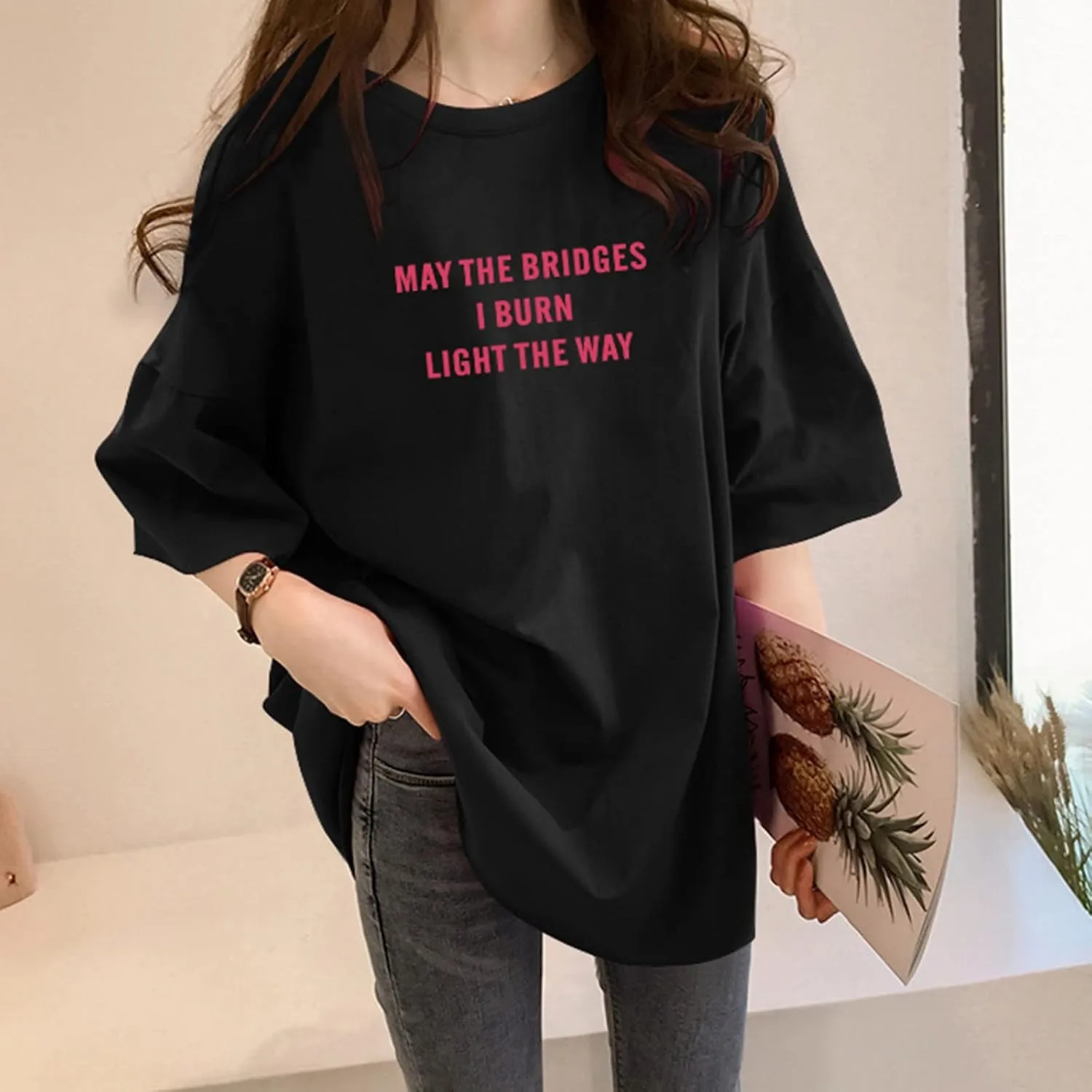 Womens Tops Round Neck Casual T Shirts Loose Tunic Blouses Holiday Tee Shirt Trendy Summer Pullover Western Wear