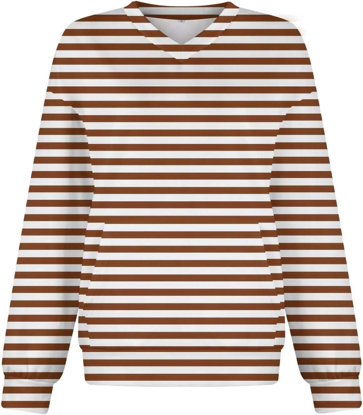 Womens Tops Trendy Striped V-Neck Sweatshirts Casual Long Sleeve Shirts Lightweight Pullover With Pockets