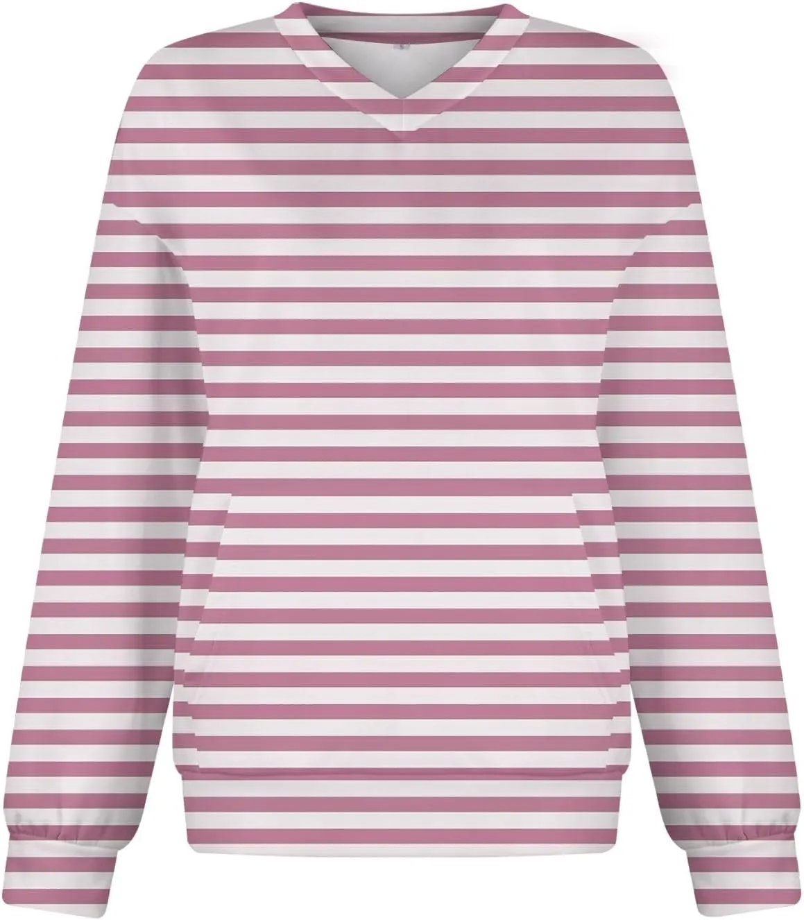 Womens Tops Trendy Striped V-Neck Sweatshirts Casual Long Sleeve Shirts Lightweight Pullover With Pockets