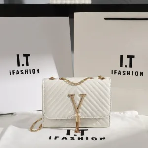 Women's Trendy Fashion Striped Embroidered V-shaped Tassel Crossbody Bags