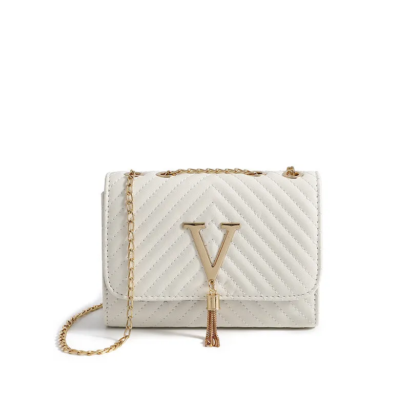 Women's Trendy Fashion Striped Embroidered V-shaped Tassel Crossbody Bags