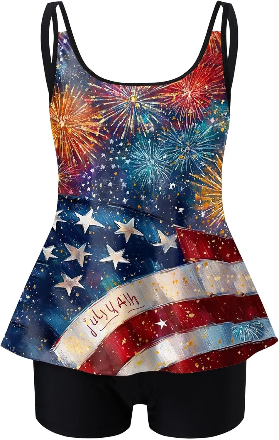 Womens Tummy Control Bathing Suits 4th of July Modest Bikini Sets Star Striped Halter 2 Piece Swim Suits