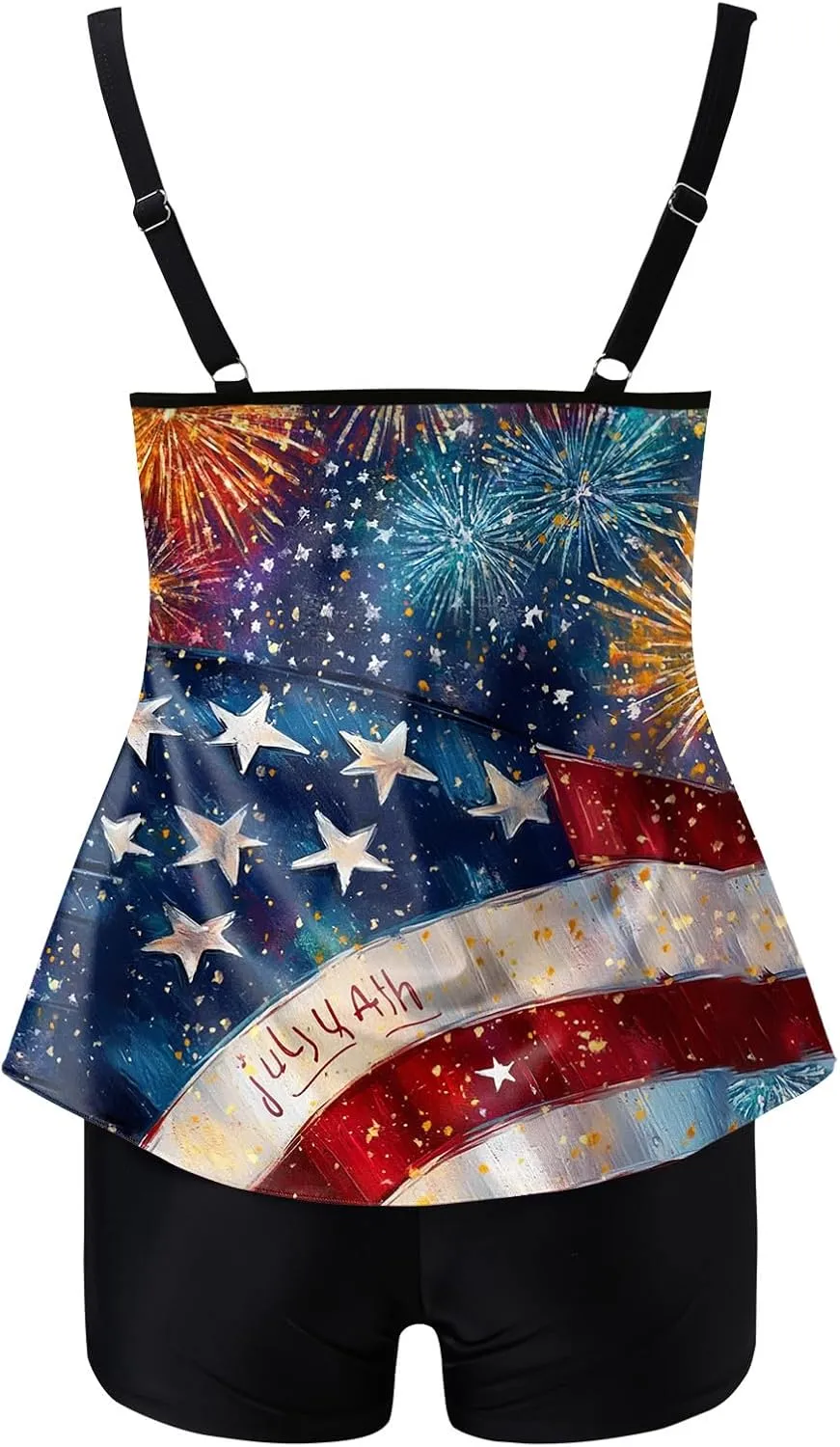 Womens Tummy Control Bathing Suits 4th of July Modest Bikini Sets Star Striped Halter 2 Piece Swim Suits