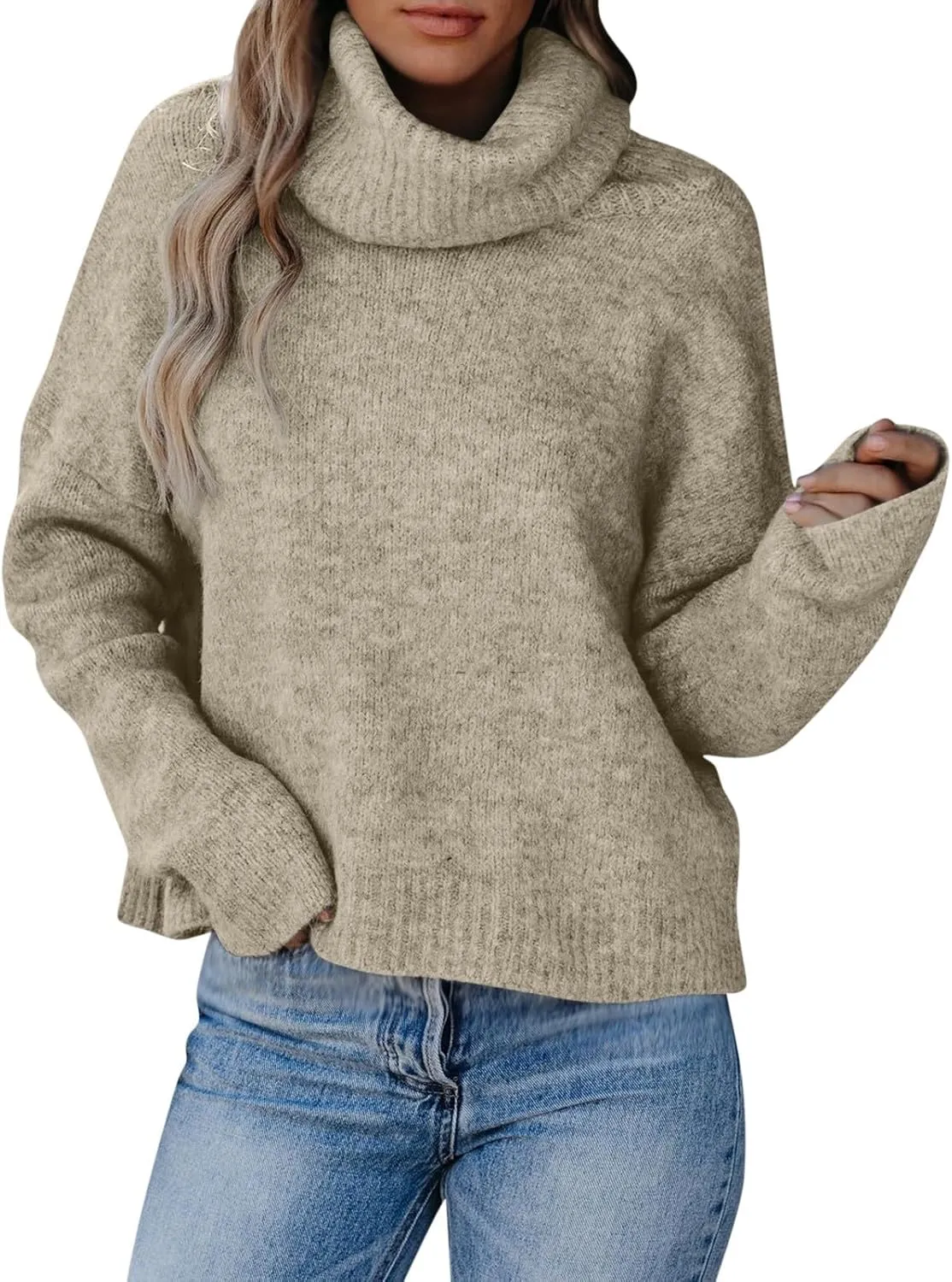 Womens Turtleneck Long Sleeve Sweaters Winter Clothes Knitwear Blouse Top Chunky Cable Knit Pullover 2023 Fashion