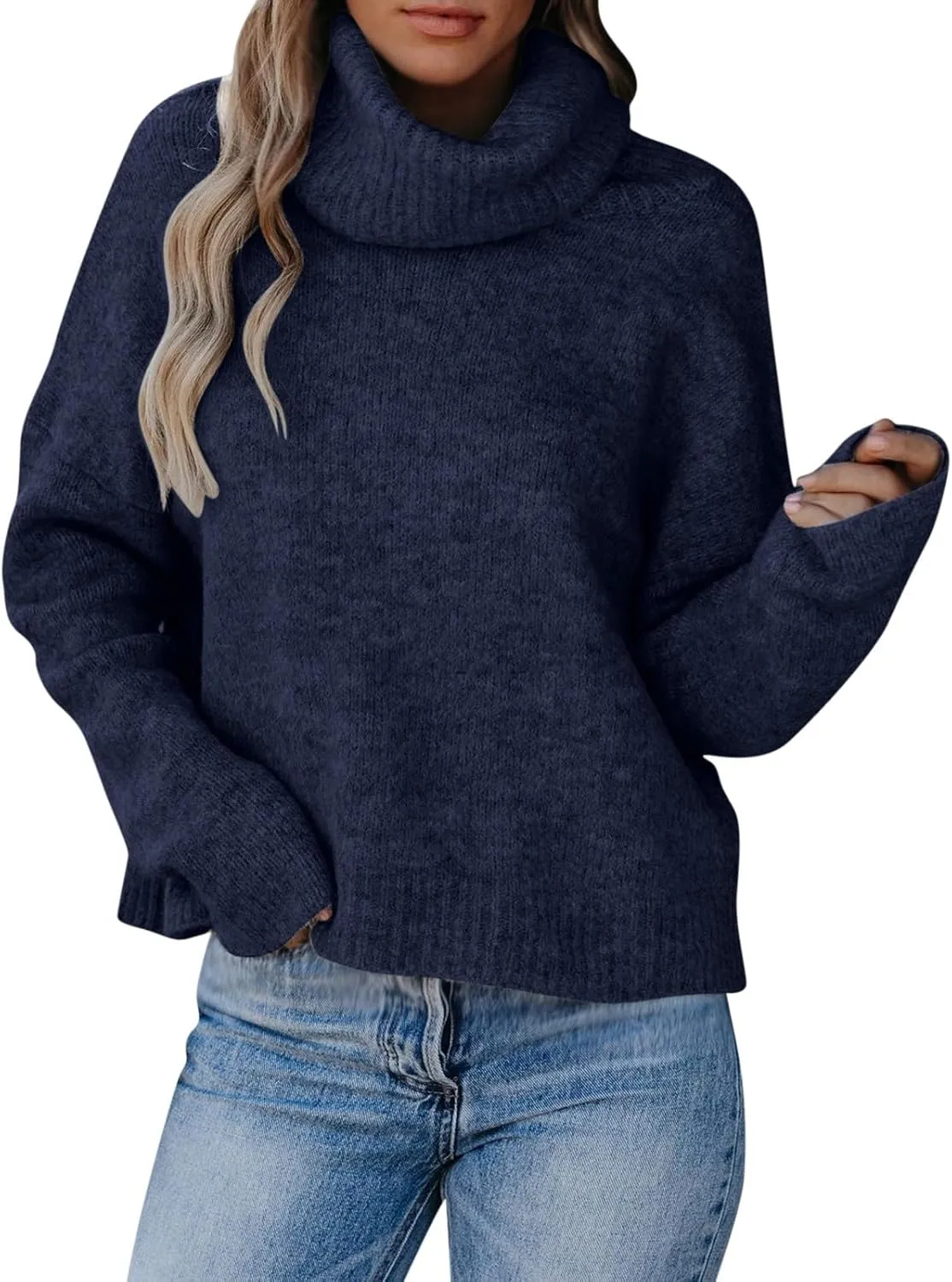 Womens Turtleneck Long Sleeve Sweaters Winter Clothes Knitwear Blouse Top Chunky Cable Knit Pullover 2023 Fashion