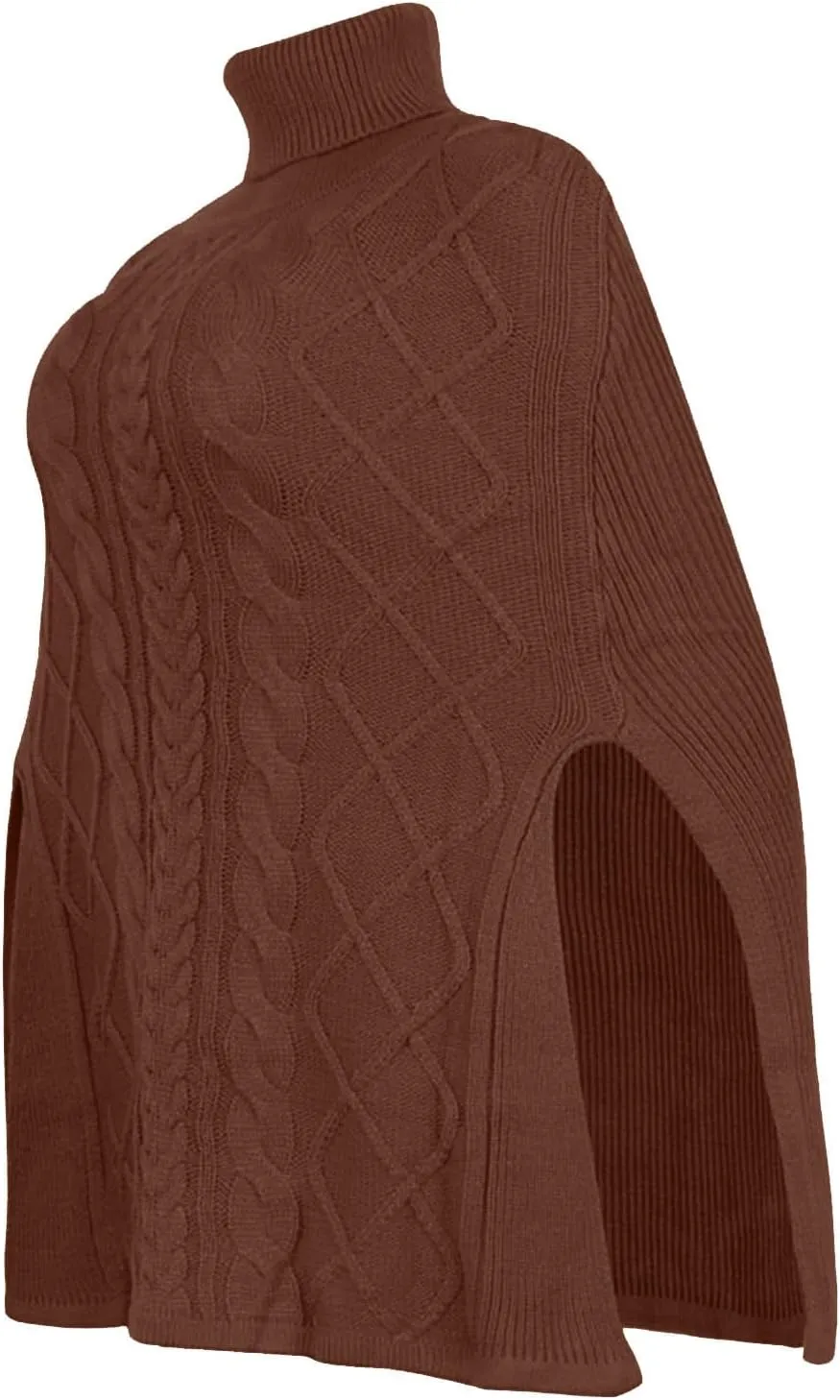 Women's Turtleneck Sweaters Chunky Cable Knit Pullover 2023 Fall Fashion Side Slit Poncho Sweater Shawl Top