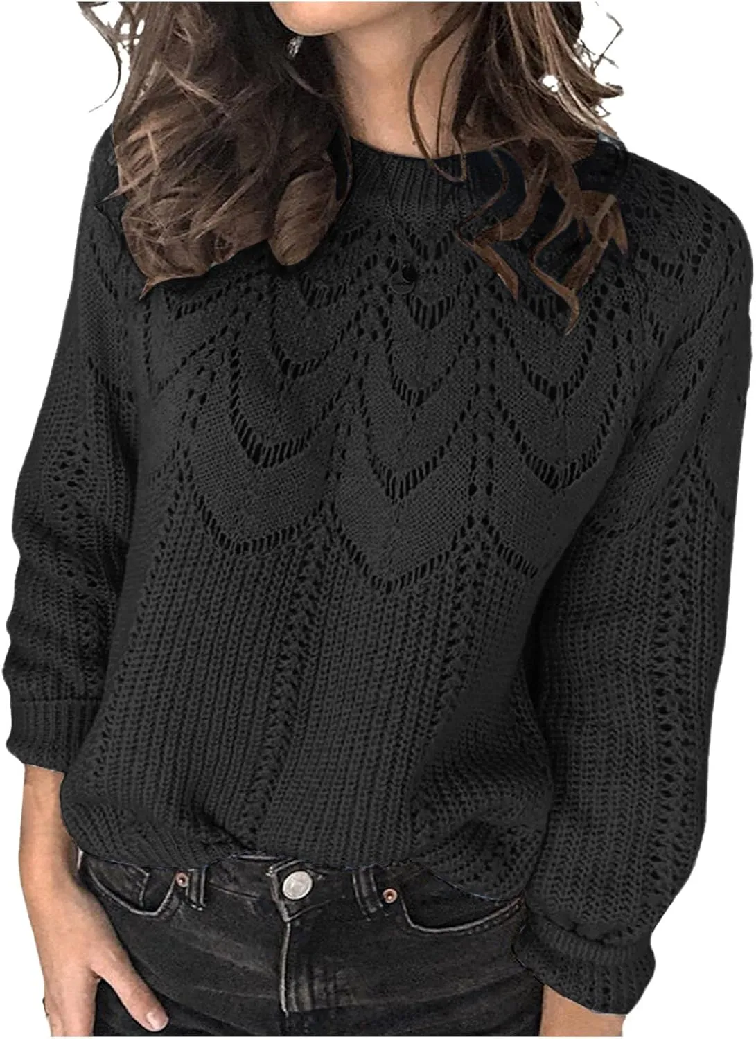 Women's Warm Knit Pullover Tops Chunky Cable Knit Pullover 2023 Fashion Sweaters Long Sleeve Crewneck Knitwear