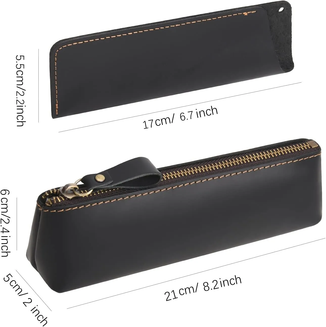 WONDERPOOL Pen Case 2pcs Genuine Leather Pencil Markers Holder Fountain Pen Drawings Pouch Portable Compact Stationery Bag for School Office Travel Organizer