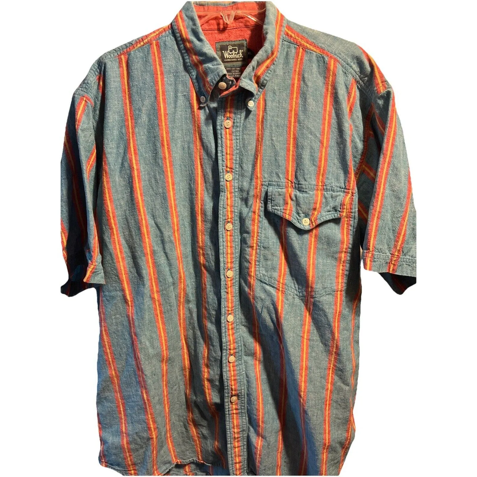 Woolrich Vintage Shirt Mens XL blue Red striped button up classic outdoors EUC