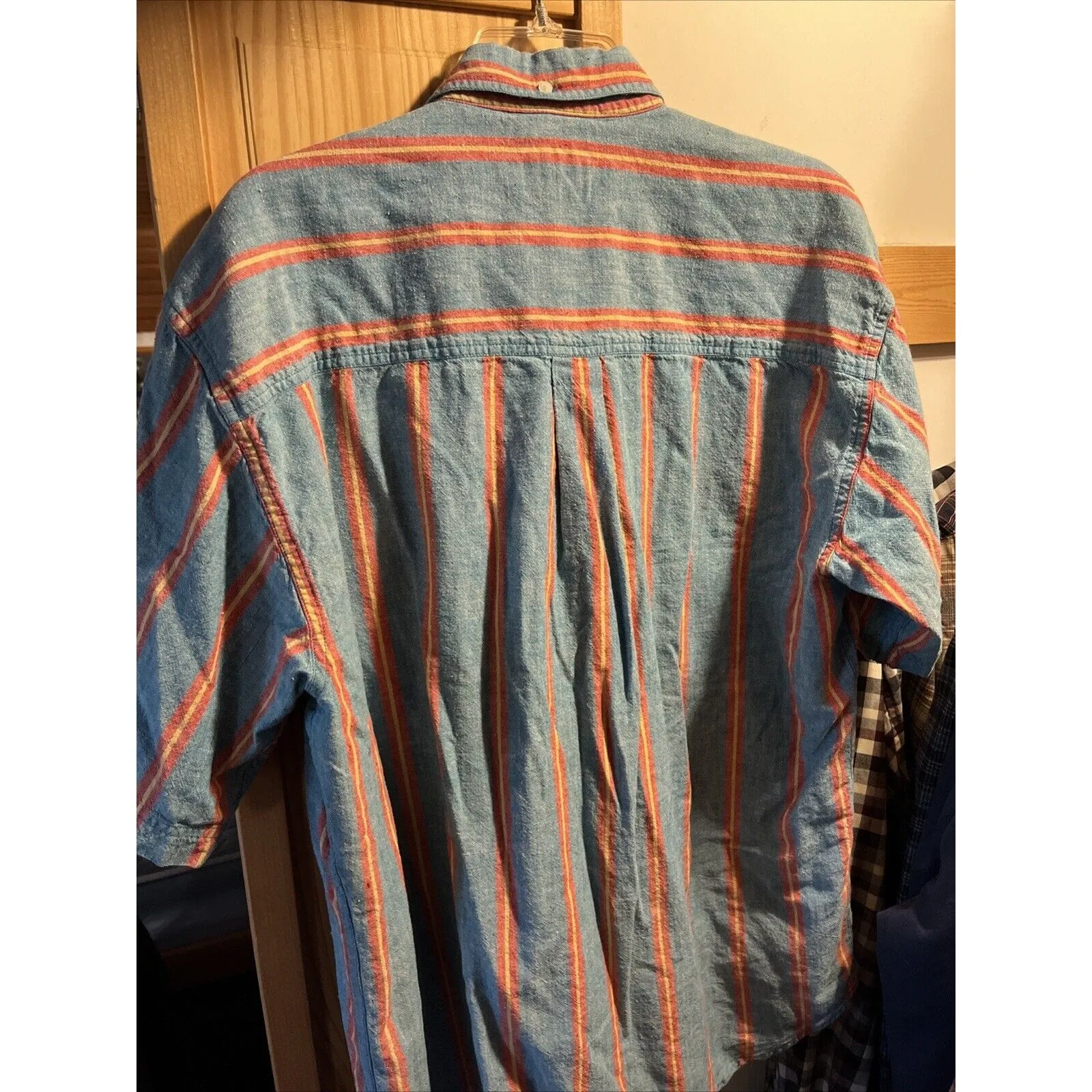 Woolrich Vintage Shirt Mens XL blue Red striped button up classic outdoors EUC