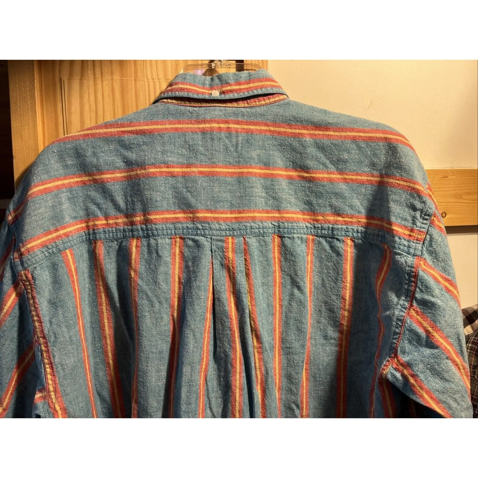Woolrich Vintage Shirt Mens XL blue Red striped button up classic outdoors EUC