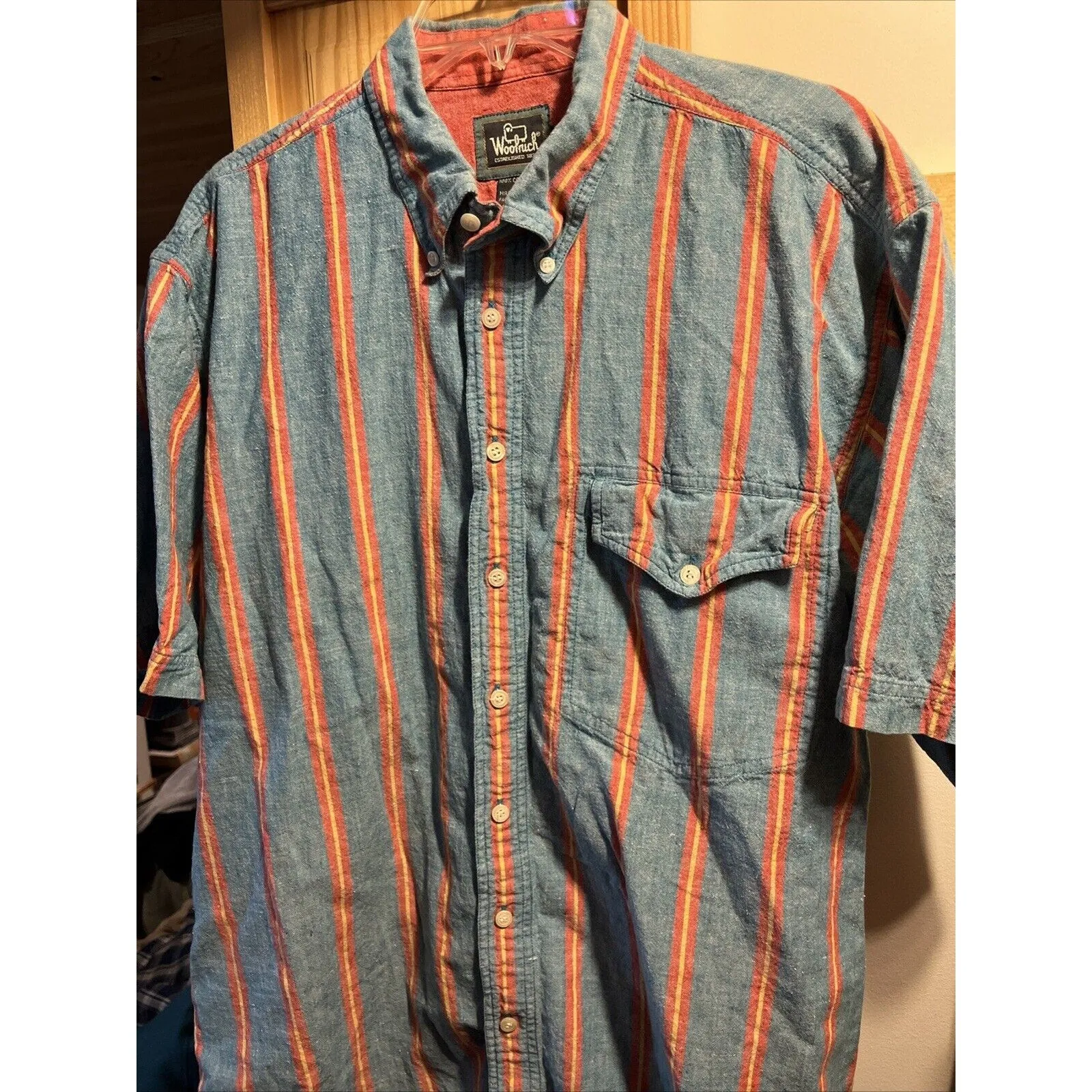 Woolrich Vintage Shirt Mens XL blue Red striped button up classic outdoors EUC