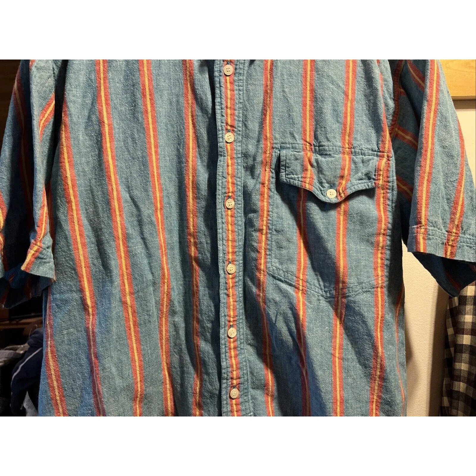 Woolrich Vintage Shirt Mens XL blue Red striped button up classic outdoors EUC