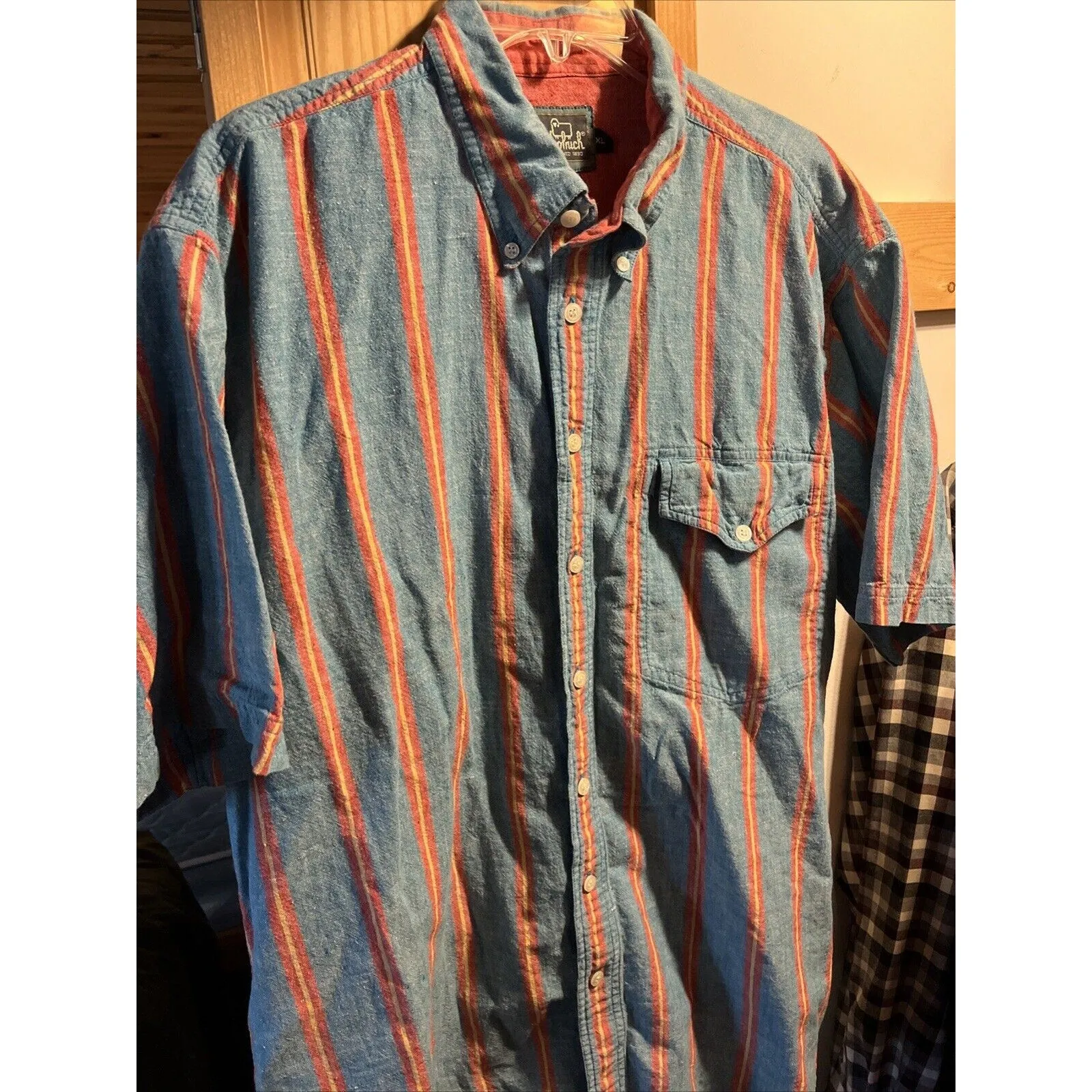 Woolrich Vintage Shirt Mens XL blue Red striped button up classic outdoors EUC