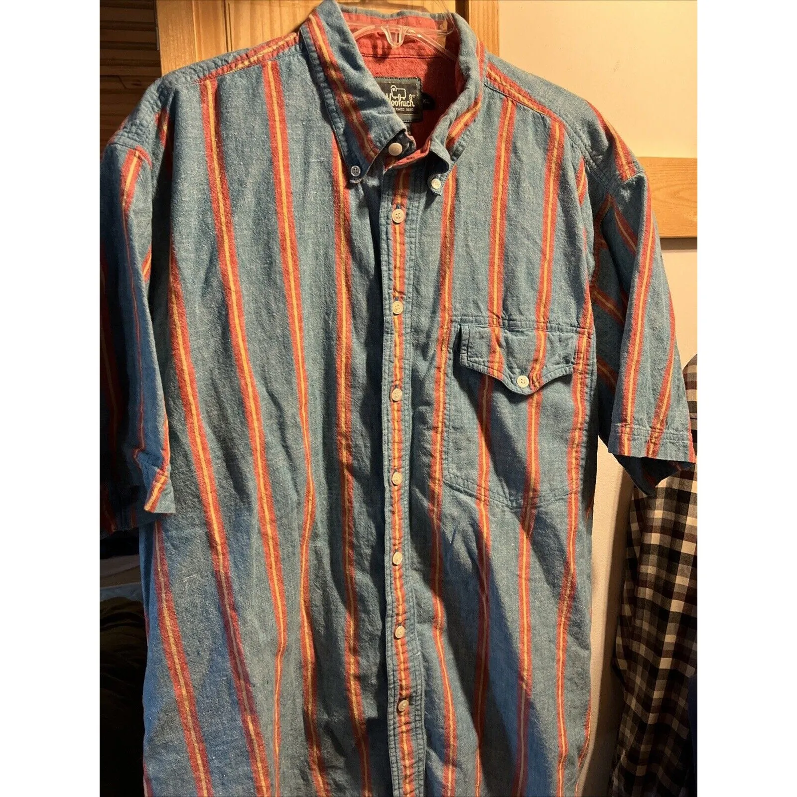 Woolrich Vintage Shirt Mens XL blue Red striped button up classic outdoors EUC