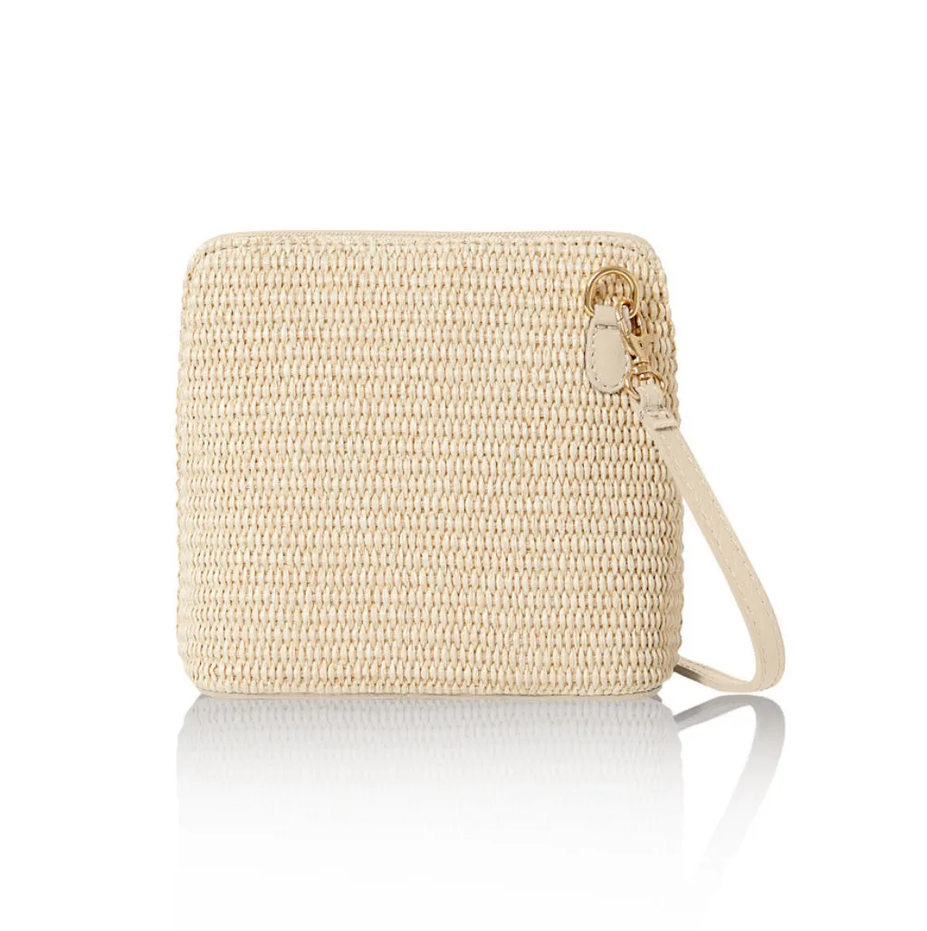Woven Raffia & Leather Zip Round Bag | Cream