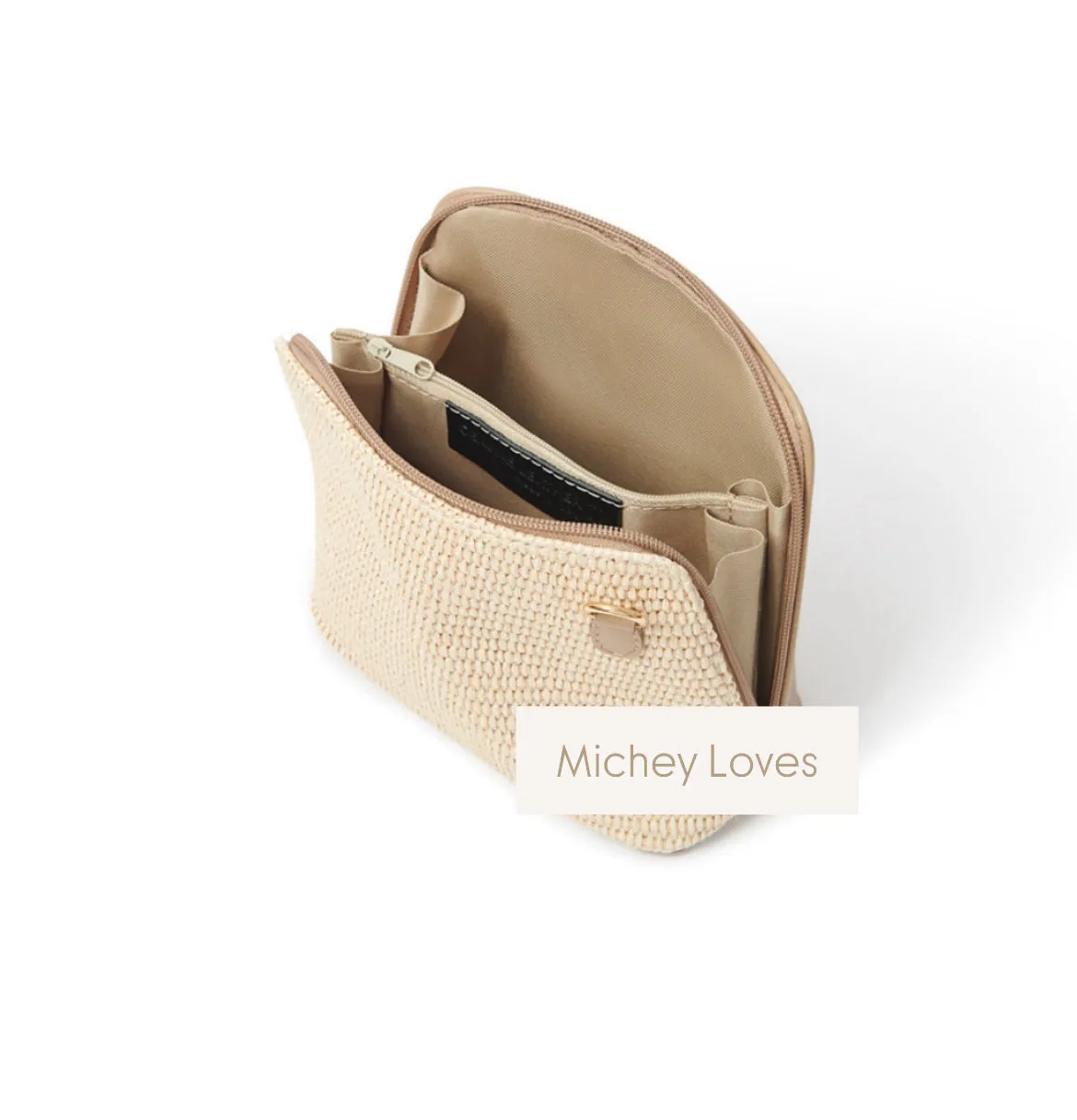 Woven Raffia & Leather Zip Round Bag | Cream
